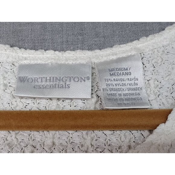 Worthington Essentials Women's White Textured Short Sleeve Scoop Neck Medium - Picture 2 of 5